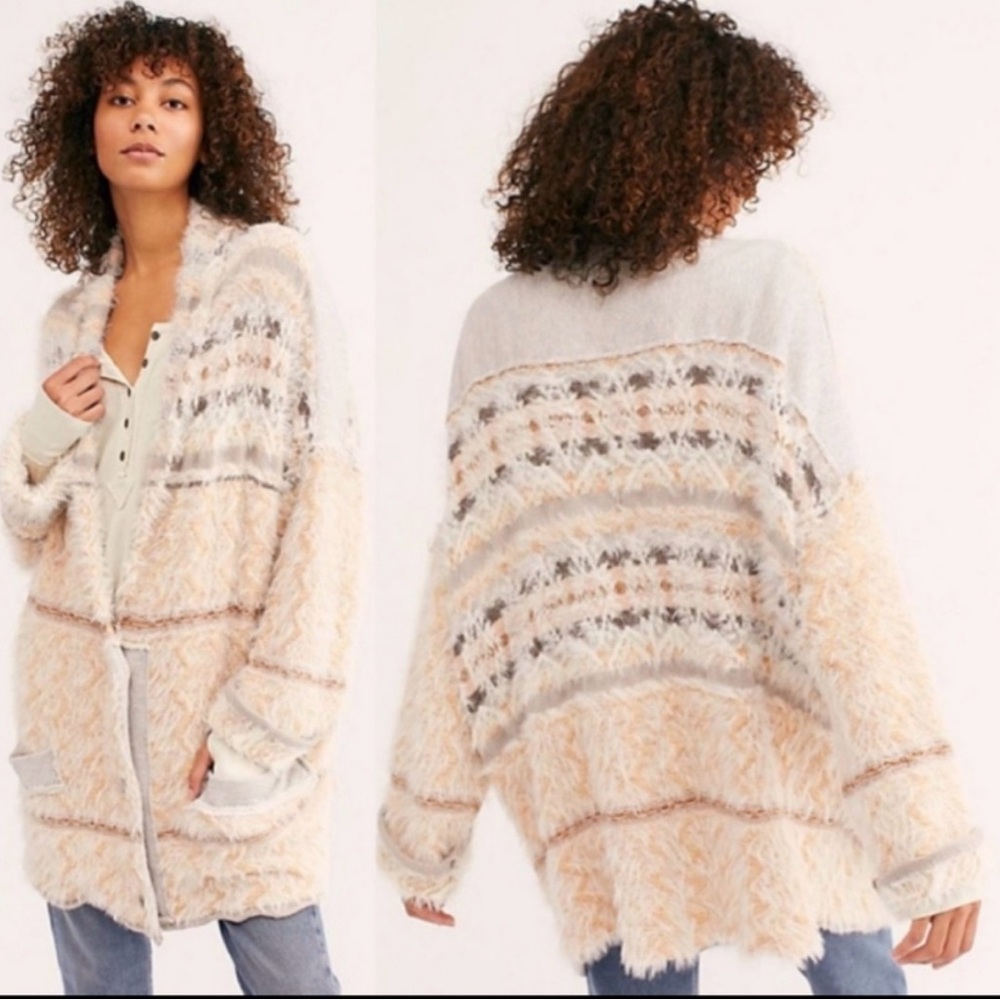 Free People Beige and Gray Women's Cardigan